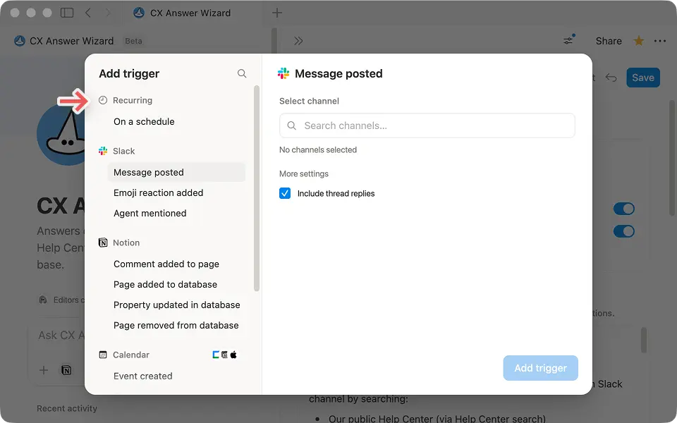 Schedule-based triggers run your agent at set times.