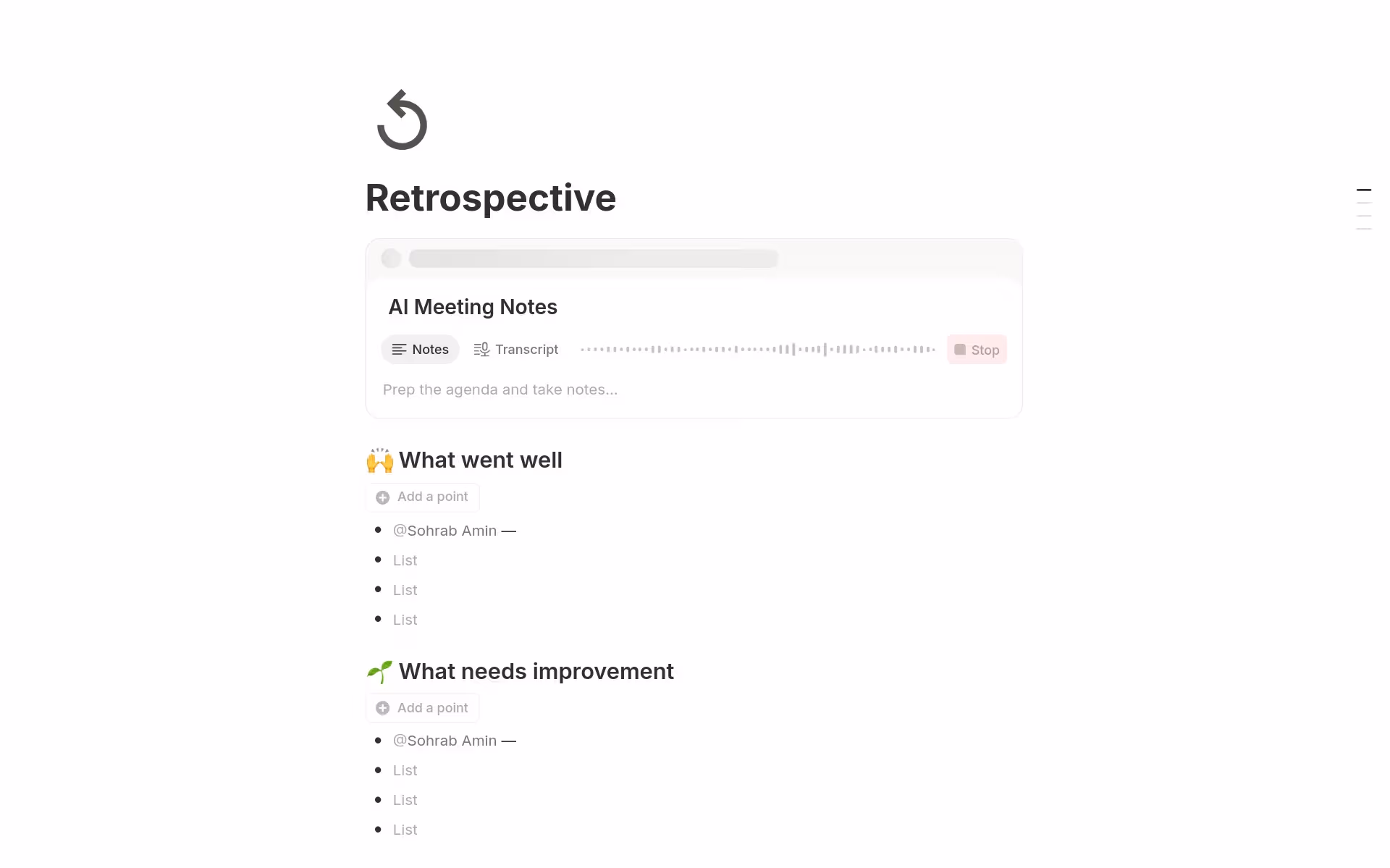 Retrospective template