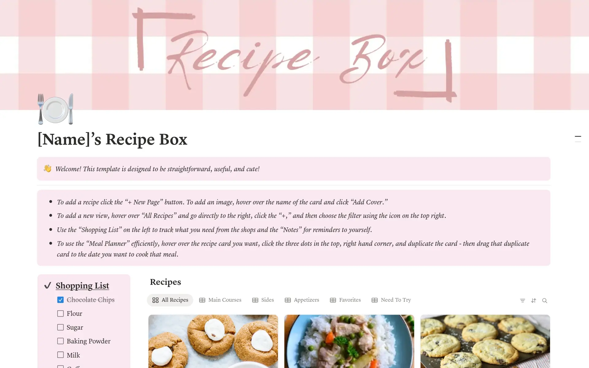 Screenshot of Your recipe box collection by Notion