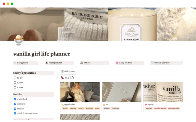 vanilla girl life planner